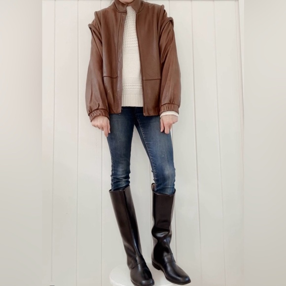 Vintage Leather Bomber Aviator Flight Jacket Women Size 7/8 Chocolate Brown - Picture 3 of 15